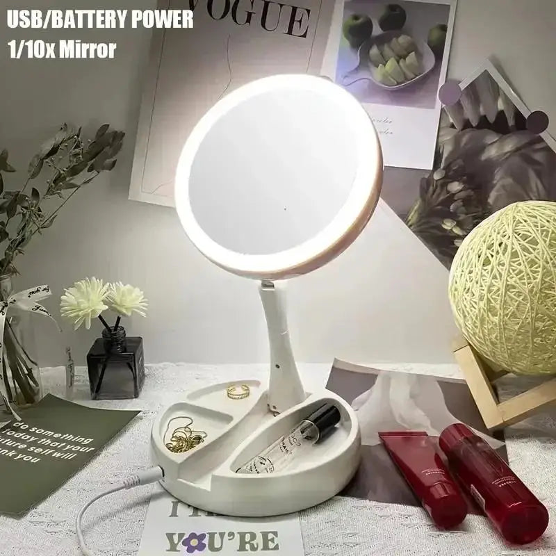 LED Makeup Mirror 10X Magnifying Foldable Travel Mirror Lights Lighted Makeup Mirror Oasis Select