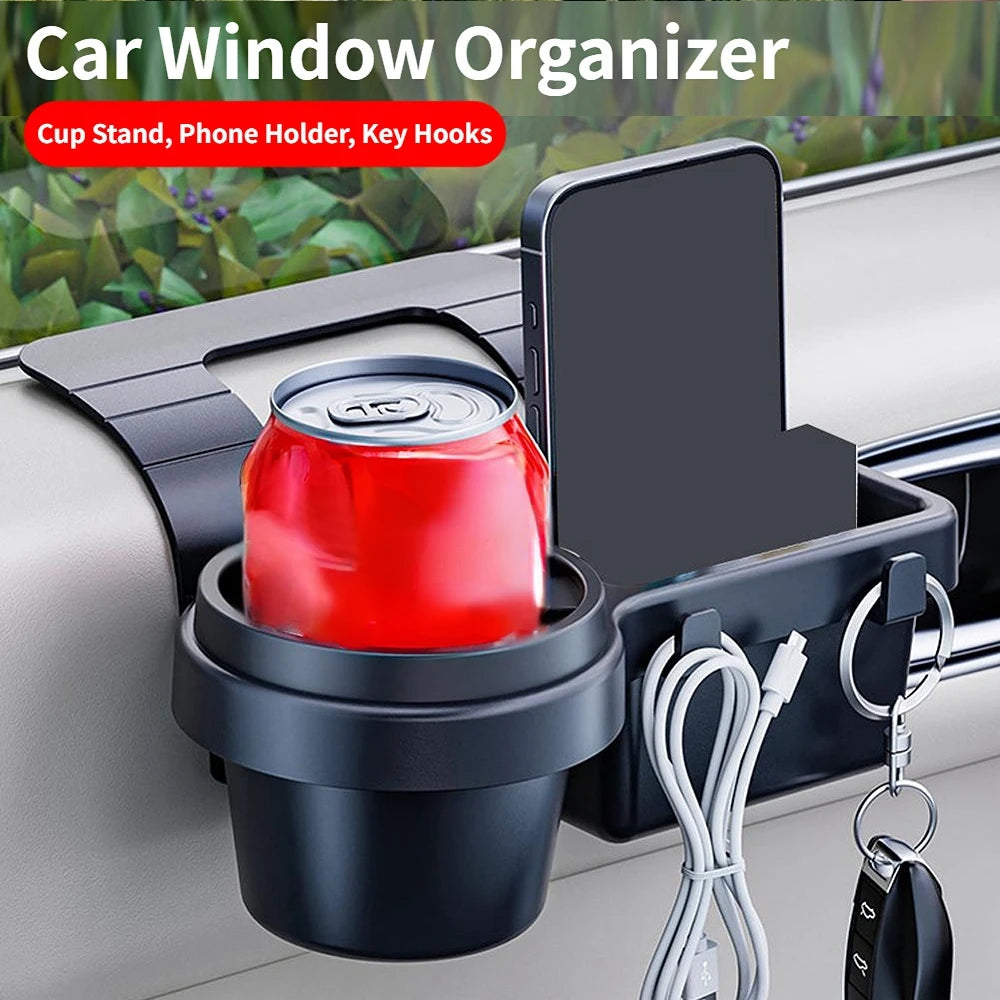 Multifunctional Car Organizer For Cup Stand, Phone Holder, Key Hooks Tray Expander Door Window Storage Rack Auto Accessories Oasis Select