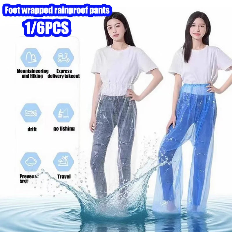 1/6 Pcs Disposable Raincoat Pants Portable Splash Proof Split Raincoat Outdoor Travel Drifting Cycling Feet-wrapped Rain Pants Oasis Select