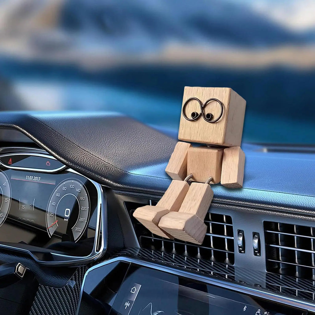 Shaking Feet Wooden Doll Car Dashboard Decoration Car Accessories Sculpture Decor for Sedan Truck SUV RV Living Room Home Oasis Select