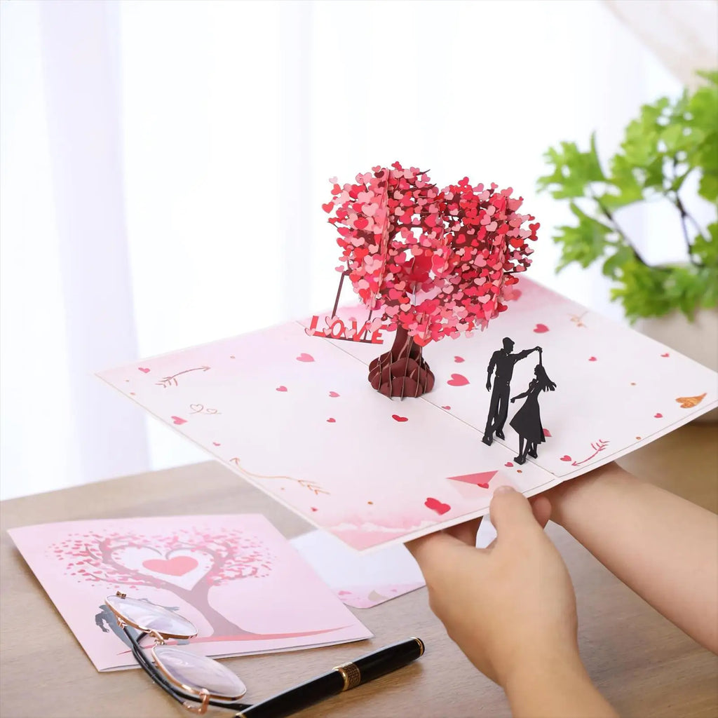 Valentines Card Romantic Theme Anniversary Card Pop-Up Mechanism 3D Heart Tree Couple Card Heart Tree Design Greeting Cards Oasis Select