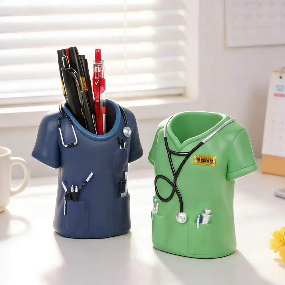 Creative Doctor's Coat-Shaped Pen Holder With Stethoscope Decoration Practical Doctor White Coat Pencil Holder Oasis Select