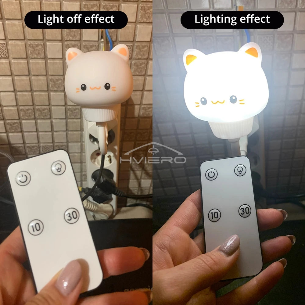 Cartoon Cat LED Night Light USB Remote | Kids Bedroom Lamp