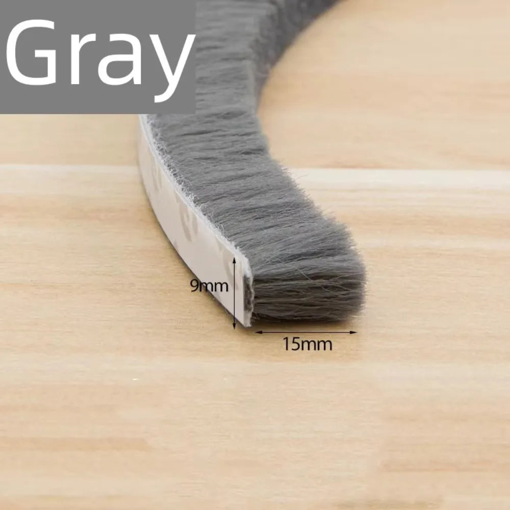 New 10Meters Sealing Strip Self-adhesive White Grey Wind-proof Brush Strip Sound Insulation Dust Strip Soundproof Dustproof Oasis Select Gray 9x15mm