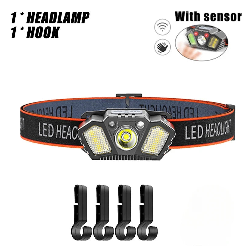 LED Induction Mini Strong Light Headlight Charging Work Light Waterproof Outdoor Multifunctional Camping Light Fishing Light Oasis Select Add hooks 1