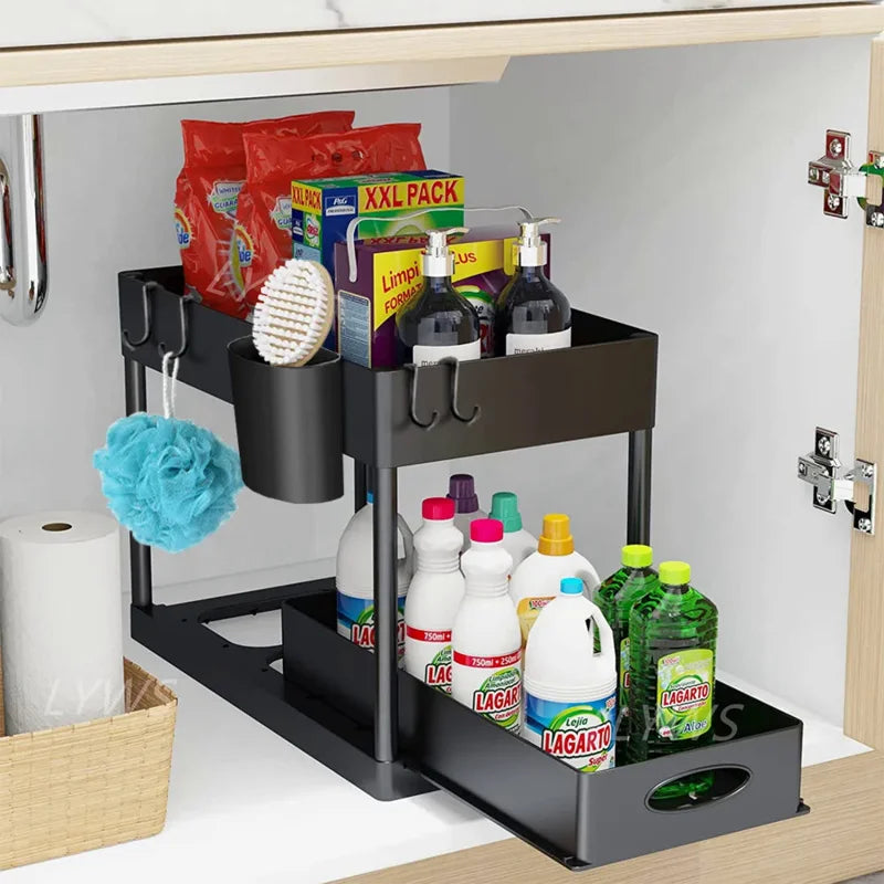 2 Tier Under Sink Organizer For Bathroom Kitchen Storage Sliding Drawer Pull Out Under Sink Cabinet Organizers Kitchen Organizer Oasis Select