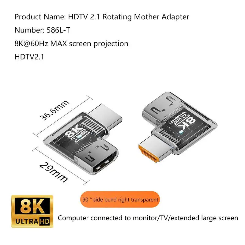 HDMI 2.1 Male to Female Adapter 8K@60Hz – 90/270/360° Angle