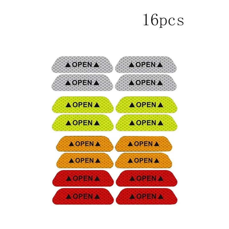 4/8/12/16pcs Reflective Car Door Sticker Safety Opening Warning Reflector Tape Decal Car Accessorie Interior Reflector Sticker Oasis Select Mixed 16pcs