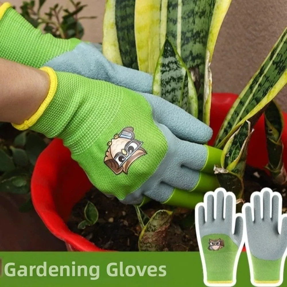 Non-Slip Kids Garden Gloves Cartoon Breathable Children Safety Gloves Comfortable Animal Pattern Work Gloves Garden Supplies Oasis Select
