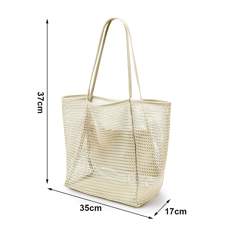 Summer Mesh Tote Bag Women's Breathable Shoulder Bag 여름용 메쉬 핸드백 Сумка женская Lightweight Bag Oasis Select one size White
