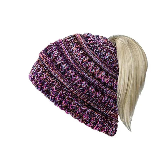 Colorful knitted hat, children's hat, empty top hat, ponytail hat, warm skull hat, dome shaped hat Oasis Select 4