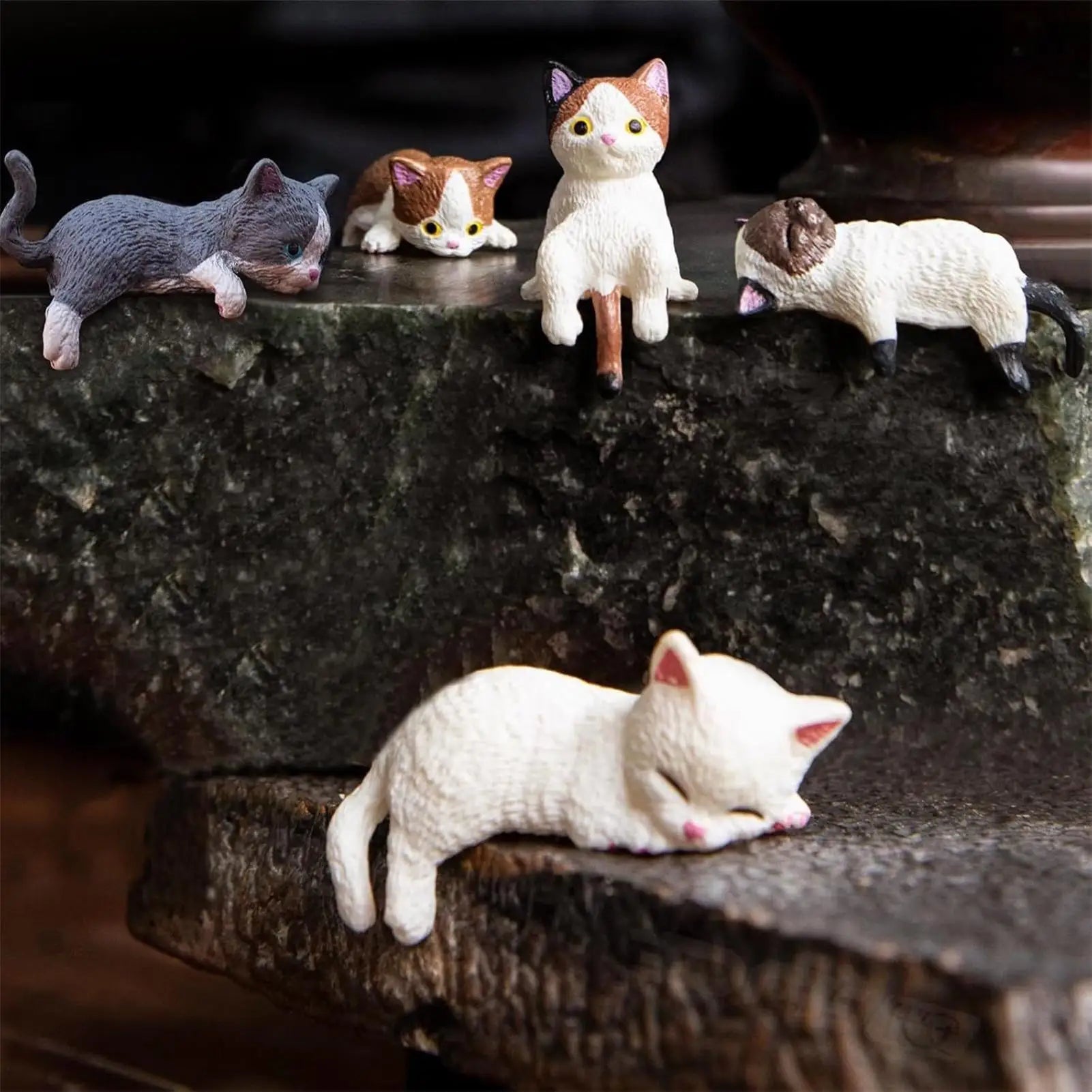 Cat Figure 5Pcs Mini Cute Cat Ornaments Kitten Figurines for Gift Home Decor Car Interior Desktop Model Garden Accessories Oasis Select
