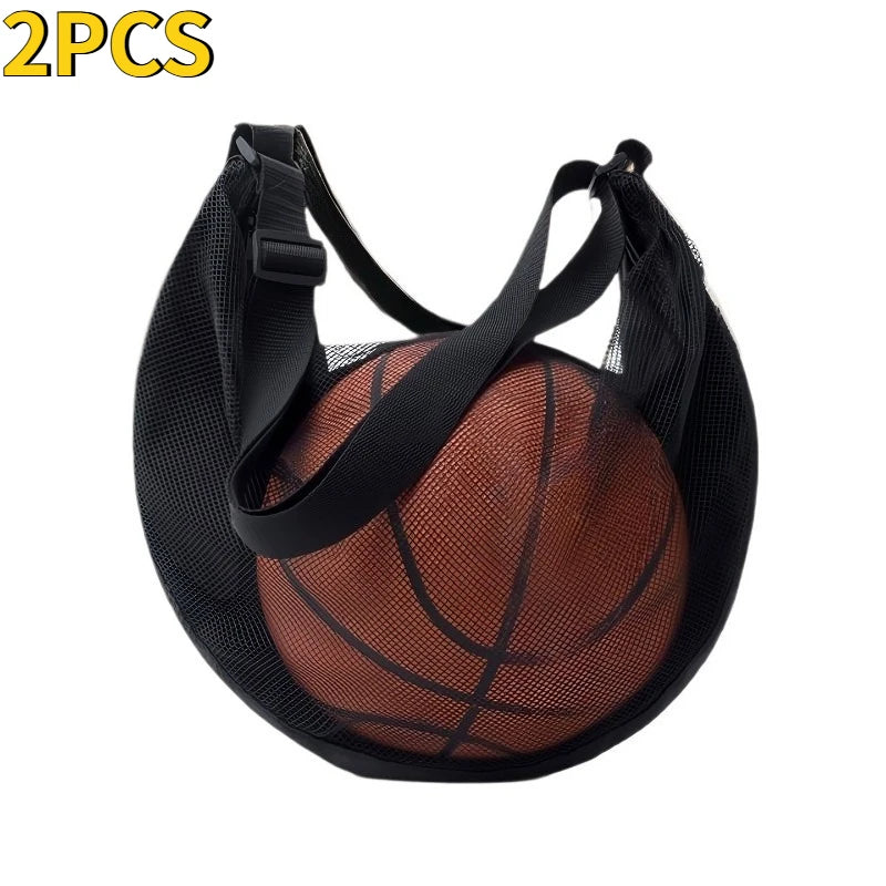 Anti-Tear Mesh Durable Single Ball Bag Fits Size 7 Basketball Soccer Volleyball Crossbody Carrier With Adjustable Strap & Zipper Oasis Select 2PCS