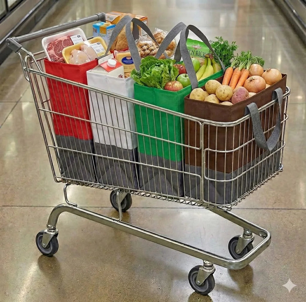 4pcs Reutiliza Bolsas De Compras De Comestibles De Colores Para Compras En Supermercados Y Almacenamiento En El Hogar Oasis Select