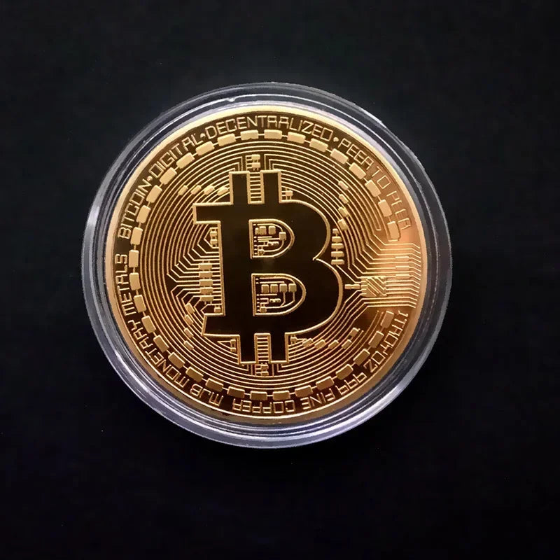 1/2/3/4Pcs Gold Plated Bitcoin Coin Collectible Art Collection Gift Physical commemorative Casascius Bit Metal Antique Imitation Oasis Select Gold has shell