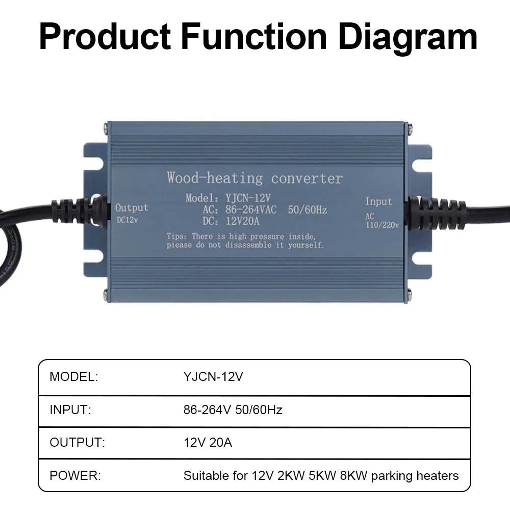 AC Power Converter Adapter 110V 220V To DC 12V 20A For Parking Heater 2KW 5KW 8KW High Power Supply With European Standard Plug Oasis Select