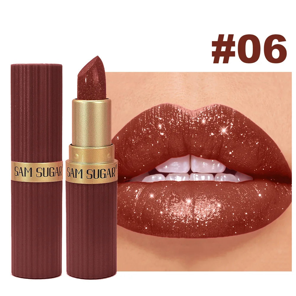 SAM SUGAR Metallic Glitter Lipstick – Shimmer Pearl Lip Gloss