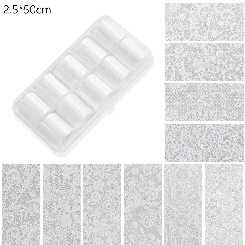 10-Roll Lace Nail Foil Transfer Strips – DIY Nail Art Wraps Nail Foil Wraps Oasis Select C