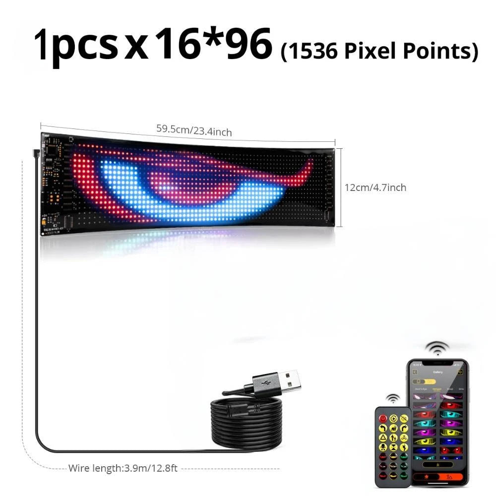 1/2pcs RGB LED Matrix Pixel Panel USB 5V Flexible Car Evil Eye Sign App Programmable Addressable Graffiti Scrolling Logo Light Oasis Select 1pcs 16x96 LEDs