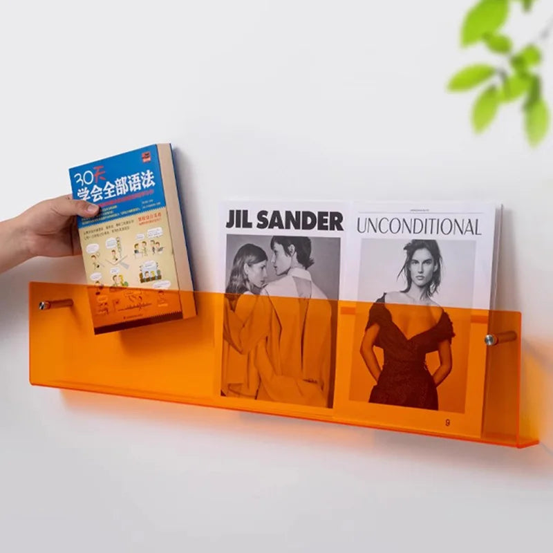 Acrylic Wall Mounted Bookshelf – Transparent Book & Magazine Rack