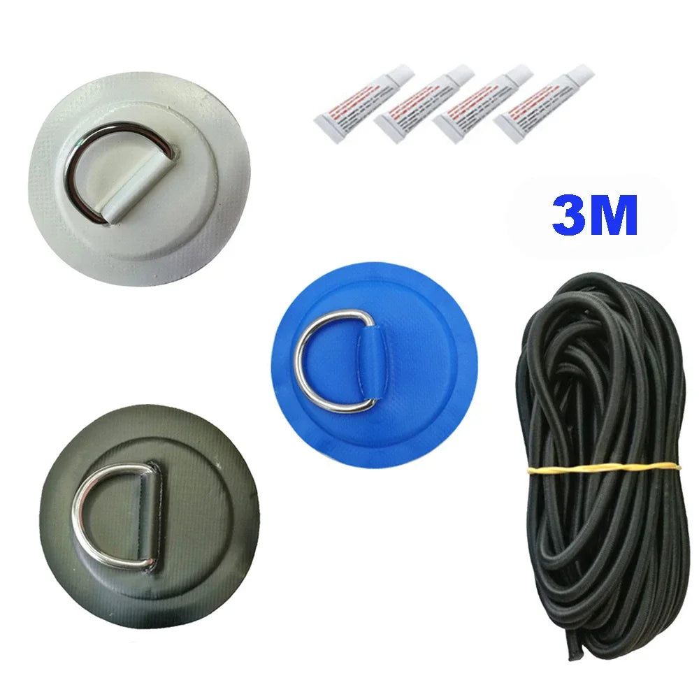 Surfboard Dinghy Boat PVC Patch With Stainless Steel D Ring Deck Rigging Sup Round Ring Pad 5M Elastic Bungee Rope Kit Oasis Select