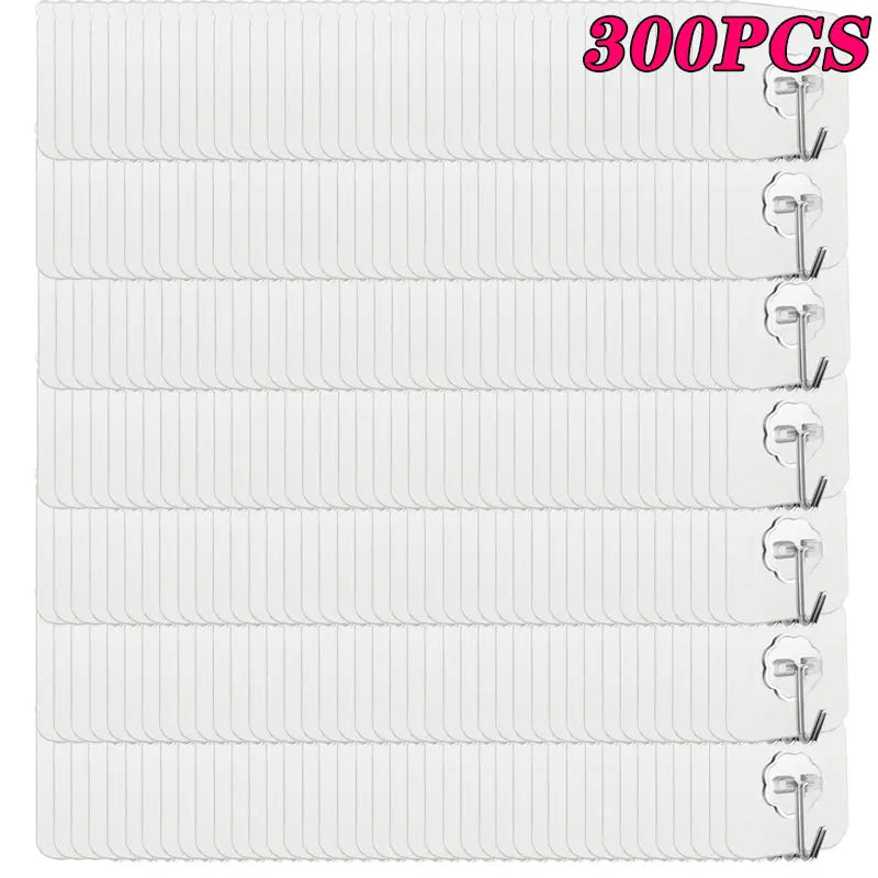 100-300PCS Transparent Stainless Steel Self-Adhesive Hooks Bathroom Towel Clothes Storage Sticker Hooks Key Hangers Storage Oasis Select 300PCS