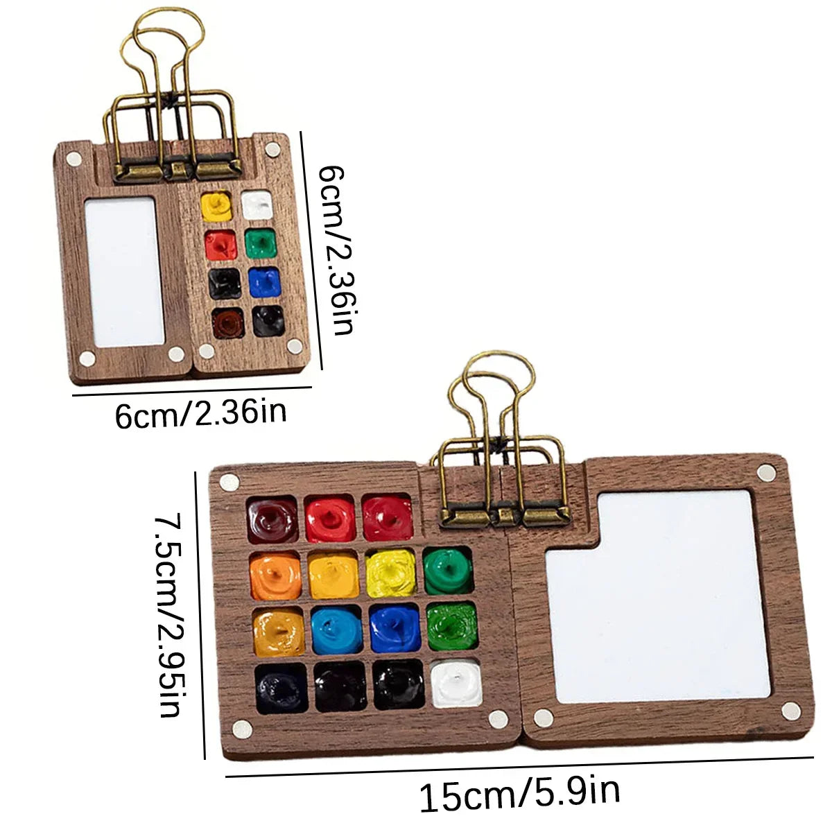 8/15 grids, mini wooden watercolor palette set, including clips, brushes, portable palette, no drawing books, paints Oasis Select