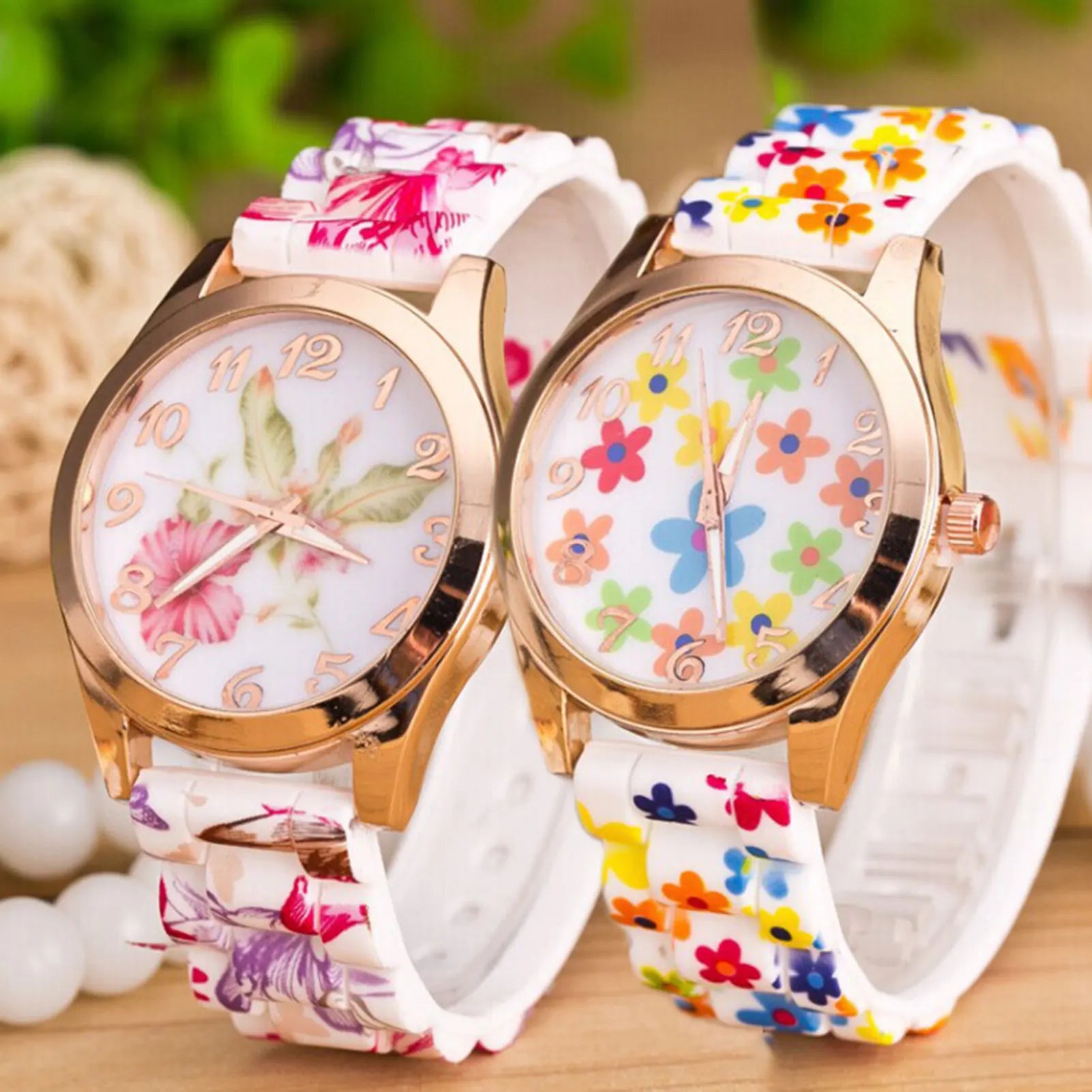 Women's Floral Dial Quartz Watch – Elegant Silicone Wristwatch