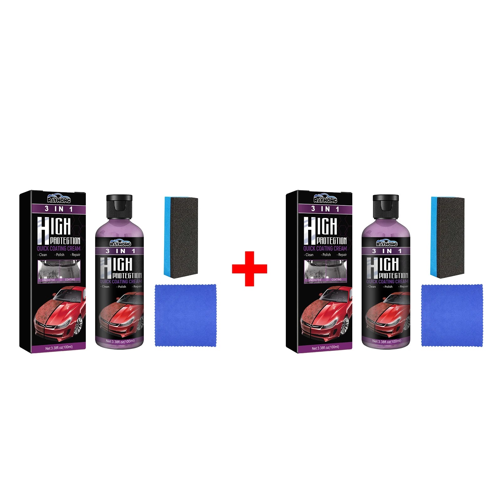 3 in 1 Car Coating Paste Scratch Removal Restores Glossy Car Clean Polish for Light Scratch Oxidation Dirt Auto Surface Care Oasis Select 2pcs