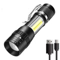 Portable LED Flashlight XPE COB Light Rechargeable Flashlight Built-in Battery Zoom Flashlight 3 Mode Anti-slip And Water Oasis Select 913 1PC ZOOM