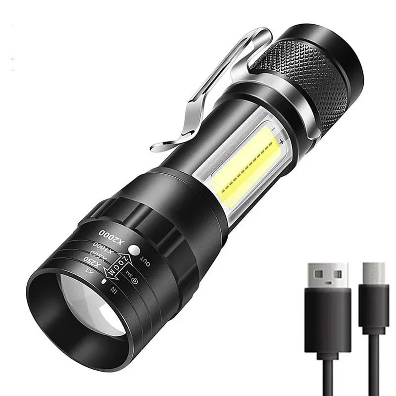 Portable LED Flashlight XPE COB Light Rechargeable Flashlight Built-in Battery Zoom Flashlight 3 Mode Anti-slip And Water Oasis Select 913 1PC ZOOM