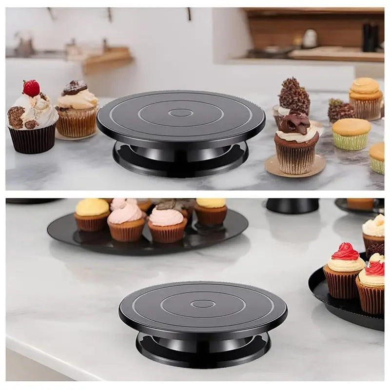 LIKE WISH 2Pcs 11 Inch Rotate Turntable Sculpting Wheel Revolving Cake Turntable Black Painting Turn Table Stand Oasis Select