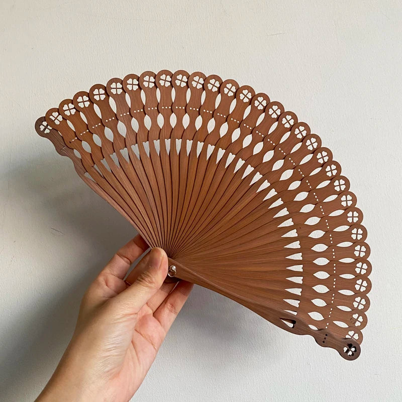 Hollowed-out Full Bamboo Fan Heart-shaped Four-leaf Clover Fan Chinese Style Can Be Paired with Hanfu and Cheongsam Folding Fan Oasis Select B