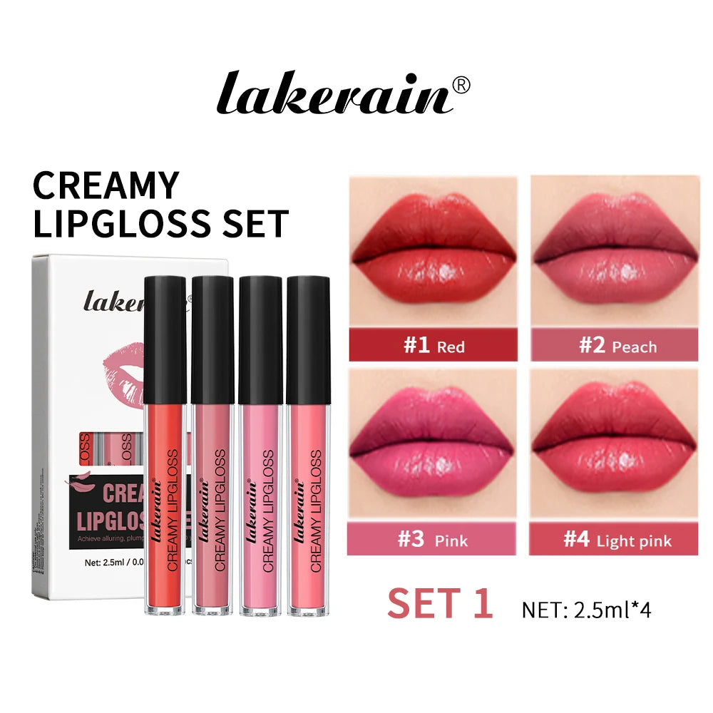 4pcs Creamy Lip Gloss Cream Matte Long-Lasting Non-Stick Cup Not Fade Waterproof Pigmented Velvet Lipgloss Gift For Girlfriend Oasis Select set 1