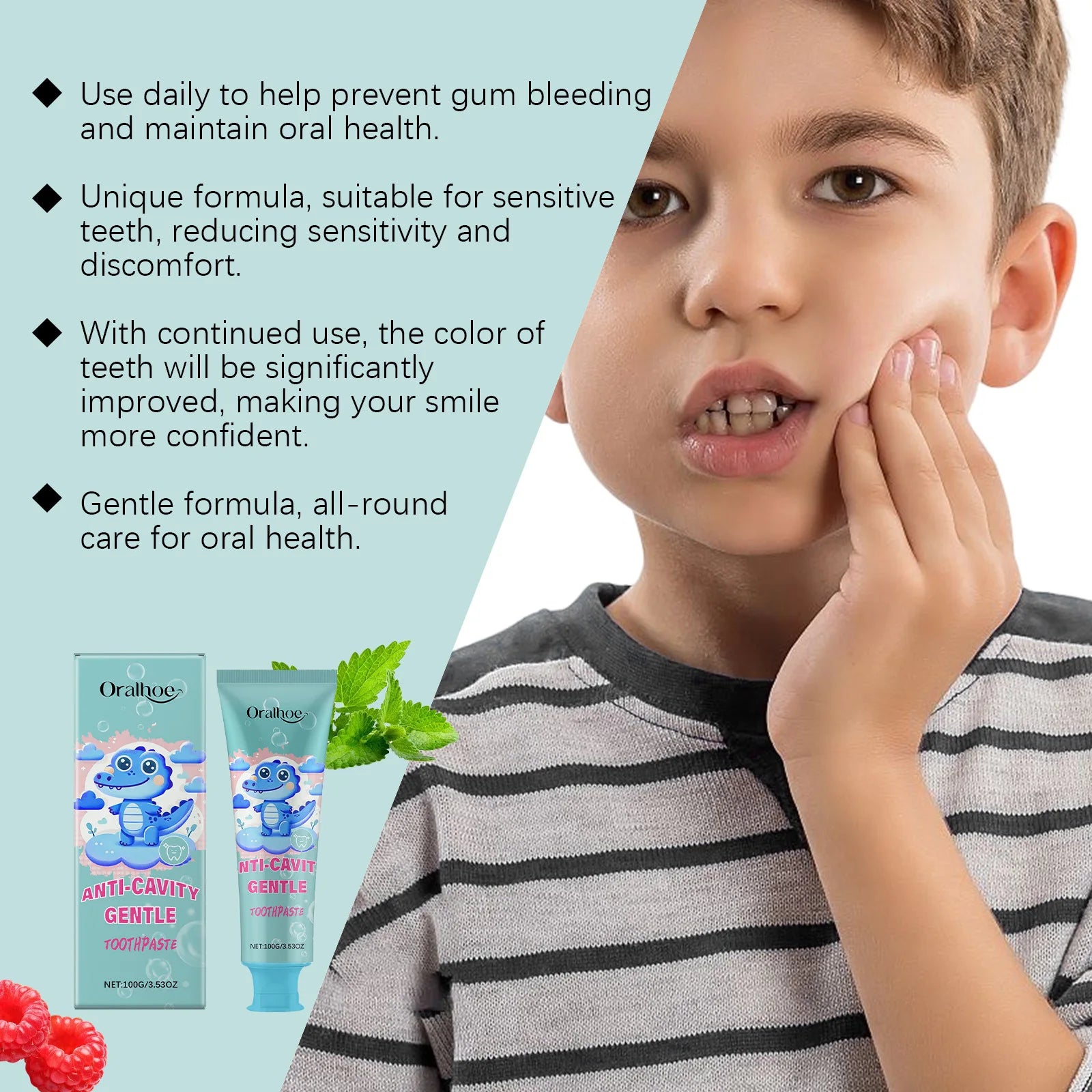 ORALHOE Children's Mint Flavored Toothpaste Oral Hygiene Fresh Breath Prevent Tooth Decay Protect Gums Tooth Nourish Toothpaste Oasis Select