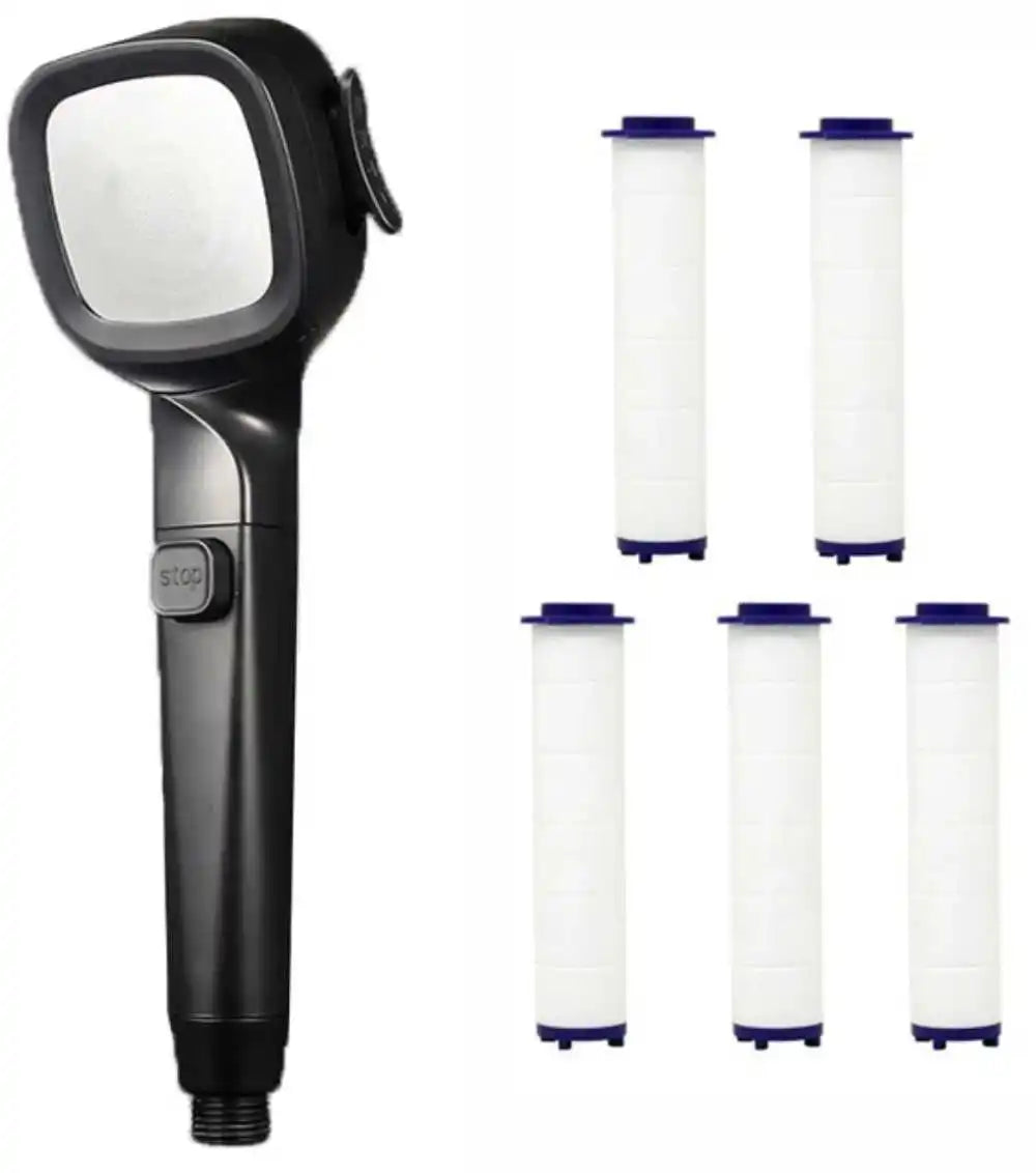 New 4 Mode High Pressure Shower Head With Switch On Off Button Sprayer Water Saving Adjustable Shower Nozzle Filter For Bathroom Oasis Select Black with 5 filter
