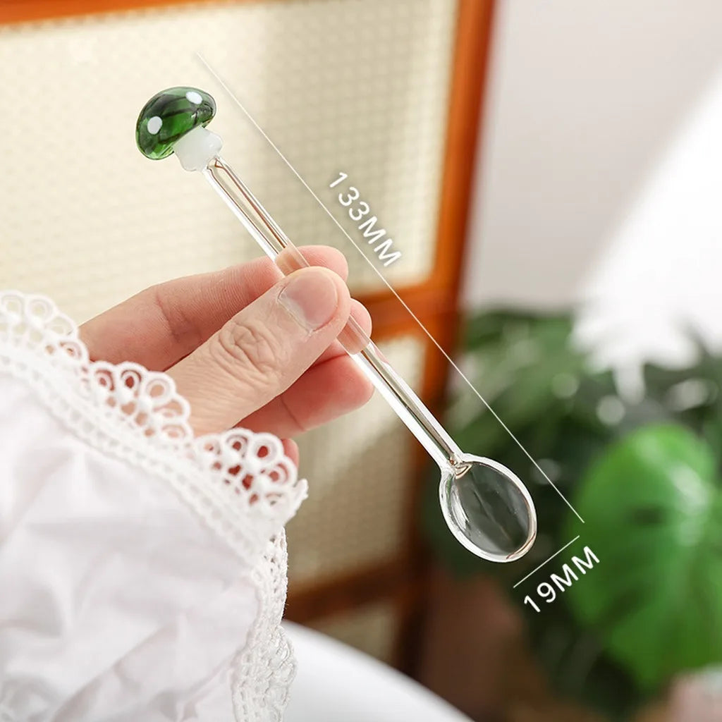 Cute 3D Mushroom Glass Coffee Spoon Long-handled Dessert/milk Tea Stirring Spoon Heat-resistant Teaspoon Household Kitchen Tool Oasis Select Green
