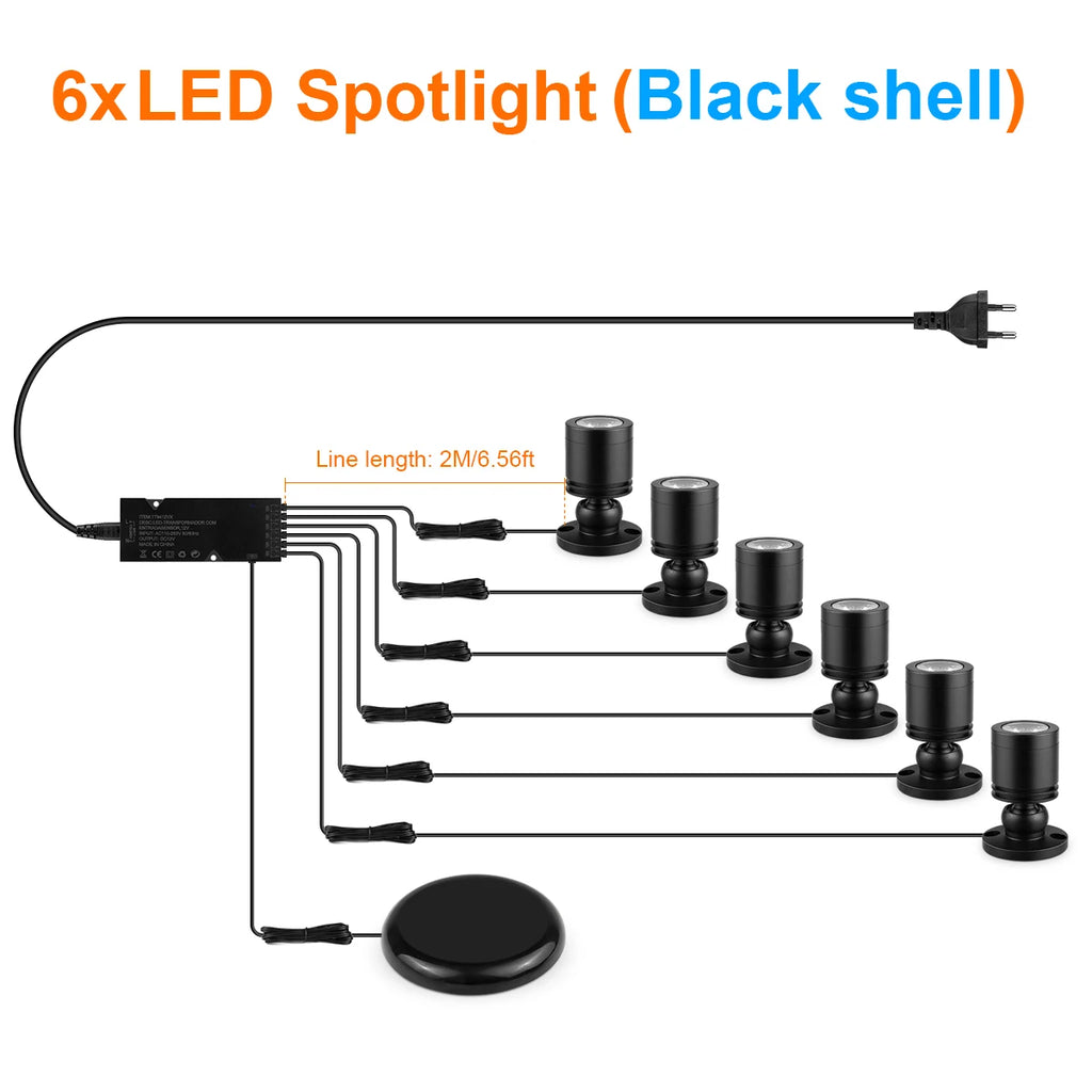 3W 12V Aluminum Dimmable LED Spotlight for Ceiling Light Toy Wine Cooler Display Souvenir Collect Cabinet Shelf,Decorative Lamps Oasis Select 6xSpotlight Black Warm White