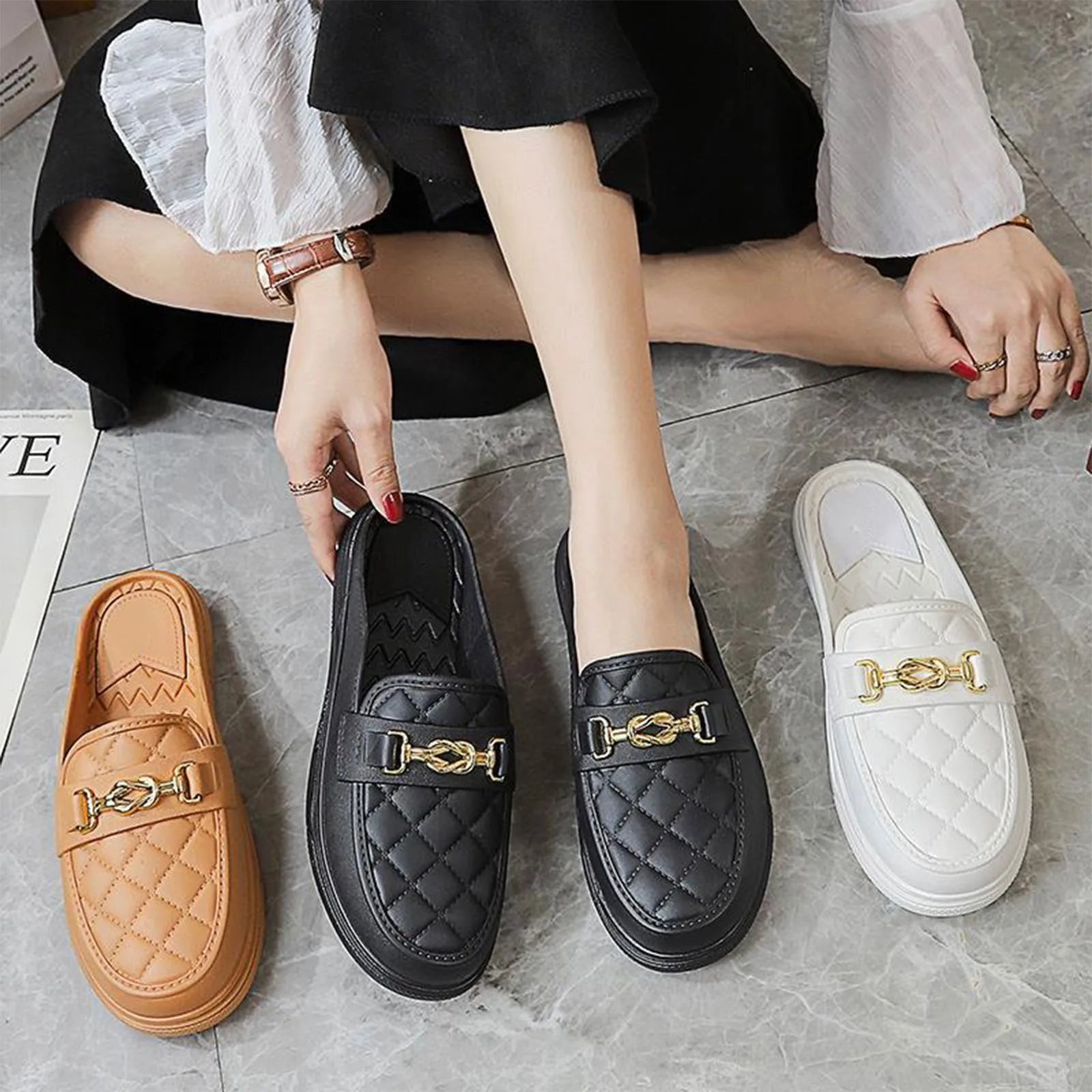 Summer New Style Women's Soft Bottom Anti-slip Versatile Outer Wear Beach Flat Bottom Lazy Person One Step Casual Half Slippers Oasis Select
