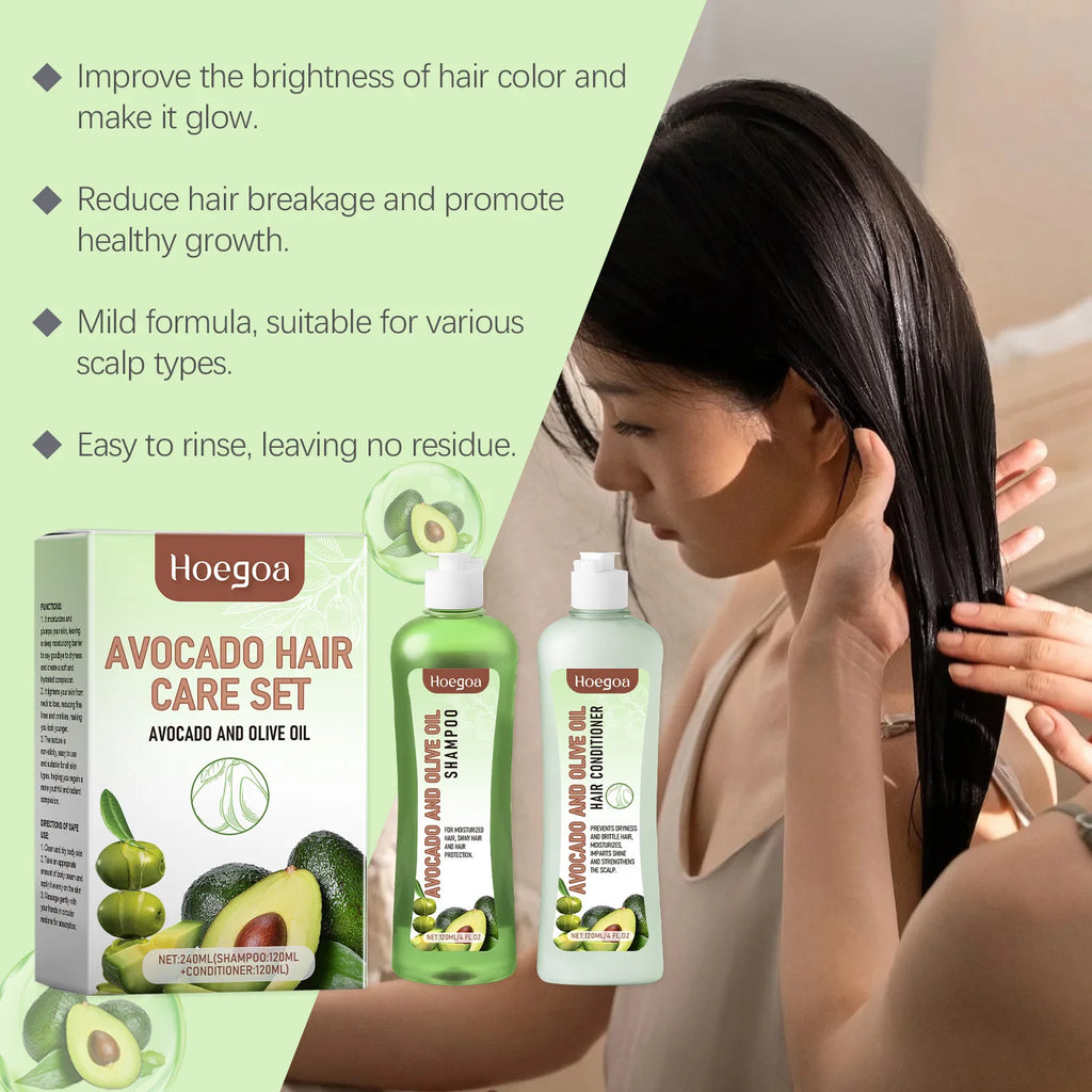 Hoegoa Avocado Oil Hair Care Set Improve Growth Thicken Deep Cleaning Plants Extract For Silky Hair Shampoo Conditioner Products Oasis Select