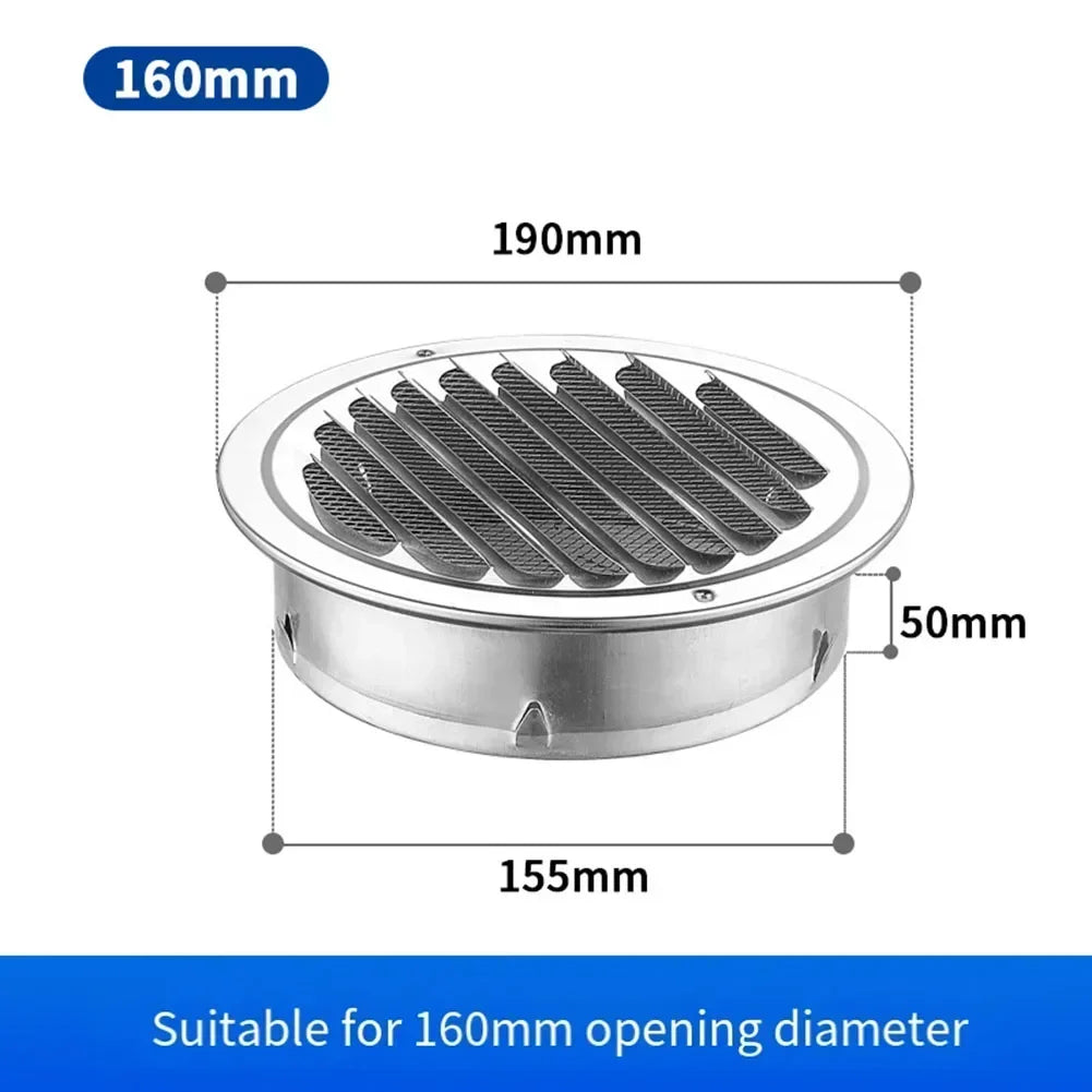 70-300mm Stainless Steel Wall Ceiling Air Vent Exhaust Hood Ducting Ventilation Waterproof Vents Cap Grille Cover Oasis Select 160mm