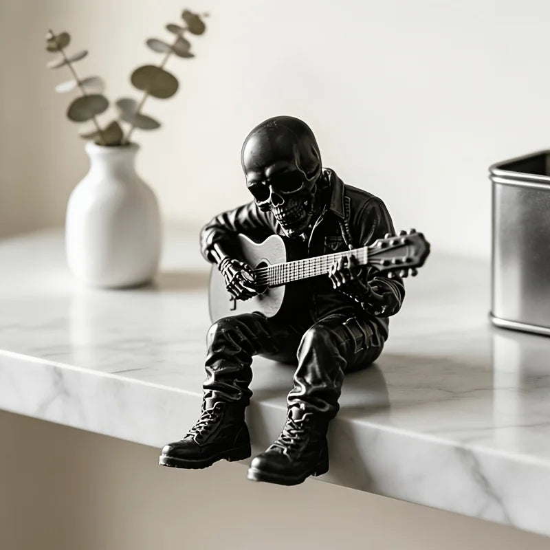 Rock Music Skeleton Guitar Player Statuettes Ornaments Rock Musician Ornaments Cool Home Desk Decor for Rock & Roll Lovers Gifts Oasis Select