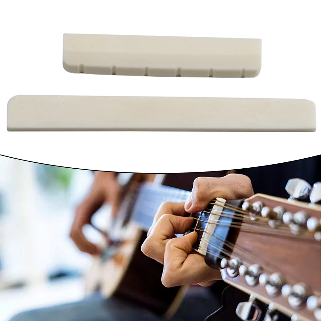 6 String Bone Guitar Bridge Saddle Nut White Bone Bridge Replacement Parts 80mm 52mm Real Bone Guitar Nut Saddle Bass For Music Oasis Select