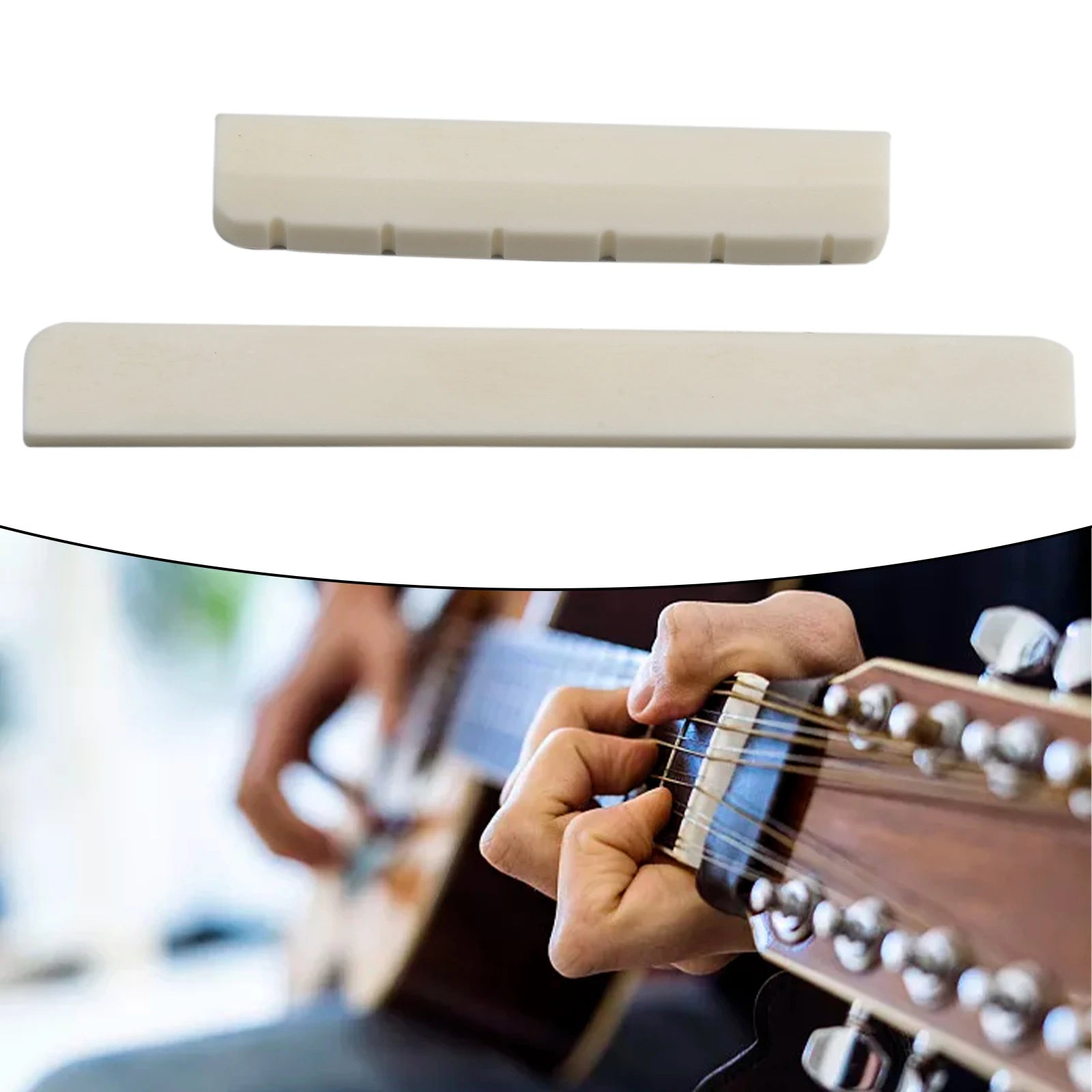 6 String Bone Guitar Bridge Saddle Nut White Bone Bridge Replacement Parts 80mm 52mm Real Bone Guitar Nut Saddle Bass For Music Oasis Select
