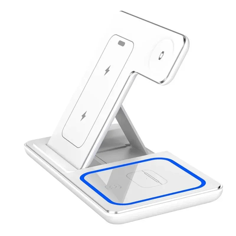 3 in 1 Wireless Charger Foldable Fast Charging Station for iPhone 17 16 15 14 Apple Watch Ultra 10 9 8 AirPods Pro Charger Stand Oasis Select white