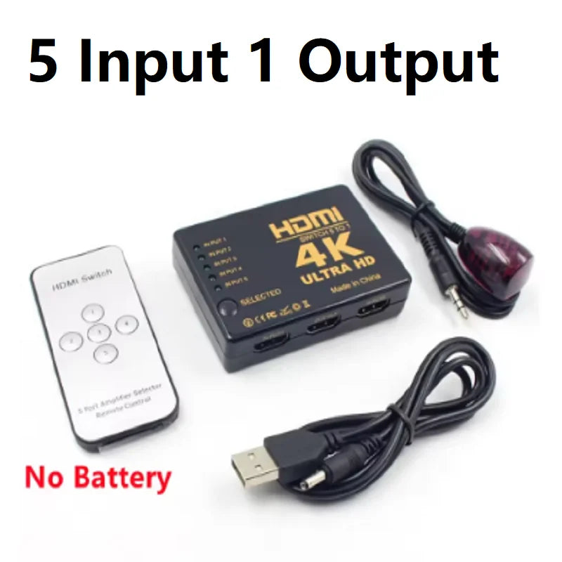 5x1 HDMI Switch HD 4K Video Switcher With Controller 5 in 1 out HDMI Switches Hub Adapter for Xbox PS4 DVD HDTV PC Laptop TV Oasis Select 5 Input 1 Output