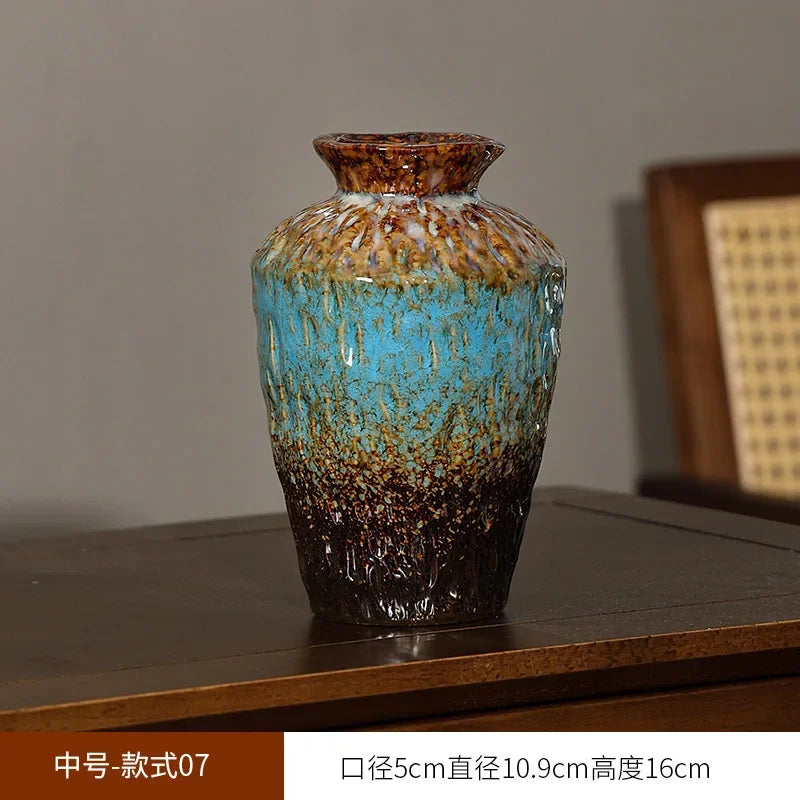 European Style Retro Style Ceramic Vase Living Room Advanced Sense Coarse Clay Pot Simple Dried Flower Arrangement Decoration Oasis Select 10.9cm x 16cm 3
