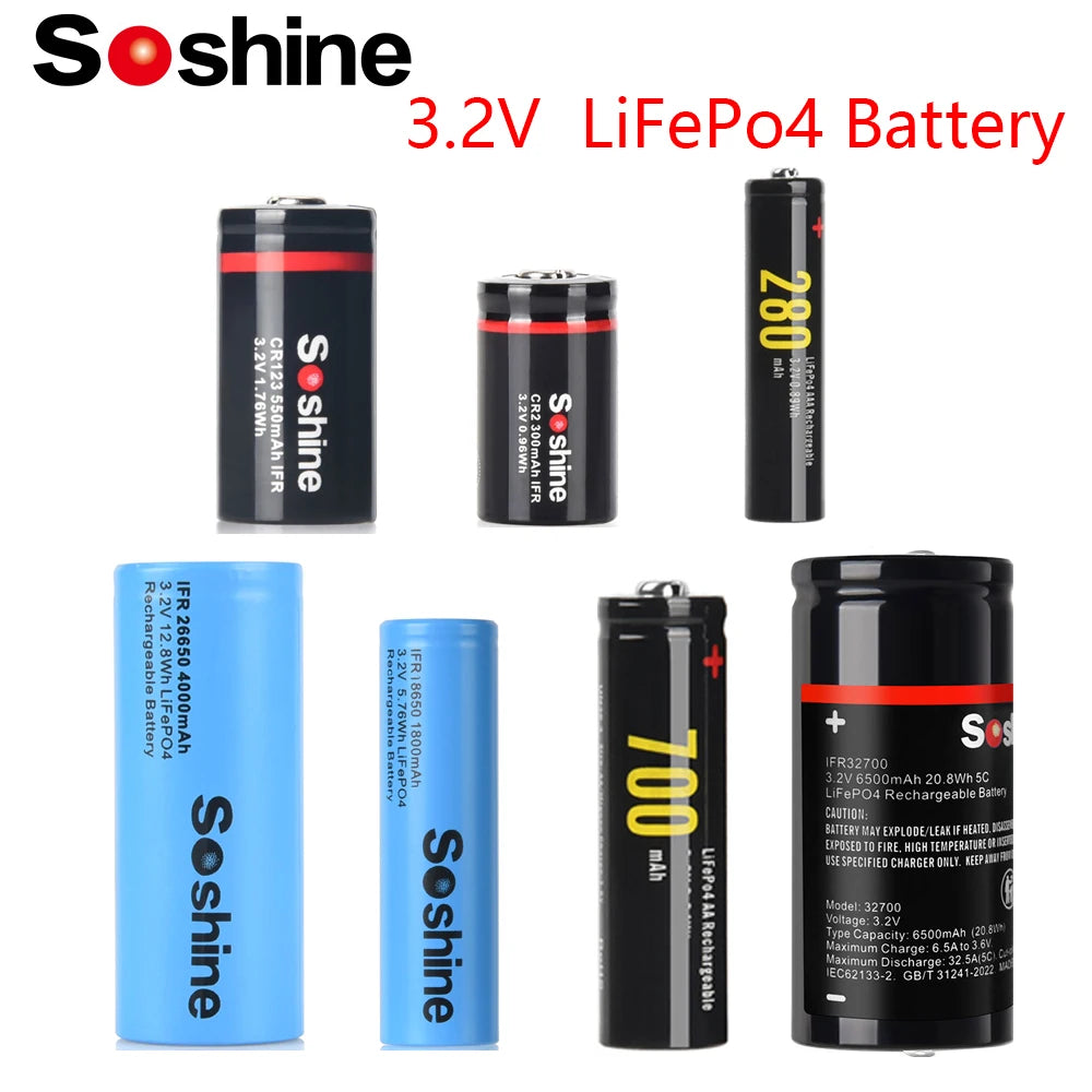 Soshine 3.2V LiFePO4 Rechargeable Batteries – All Sizes