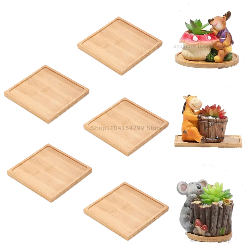 Flower Pot Trays Dish for Plant Vase Bamboo Tray Wooden Bottle Tray Bathroom Shampoo Shower Gel Organizer Jewelry Storage Tray Oasis Select Square-5pcs