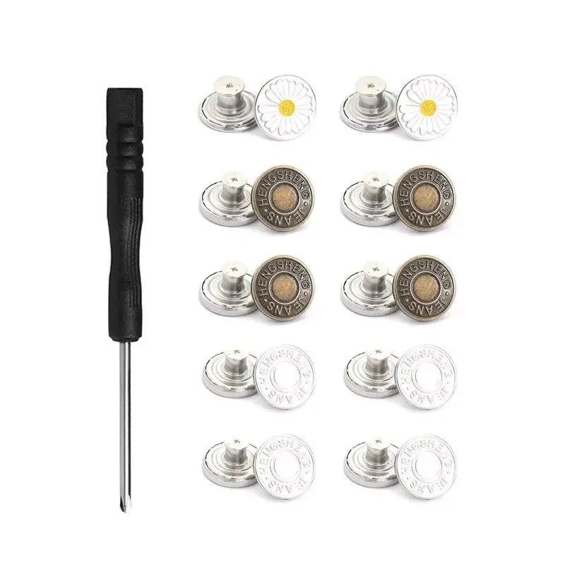 10/20/30/40pcs Adjustable Jean Buttons Replacement Metal Jeans Buttons No Sew Removable For Jeans Pants Bags Denim Clothing Oasis Select 10pcs Mixed